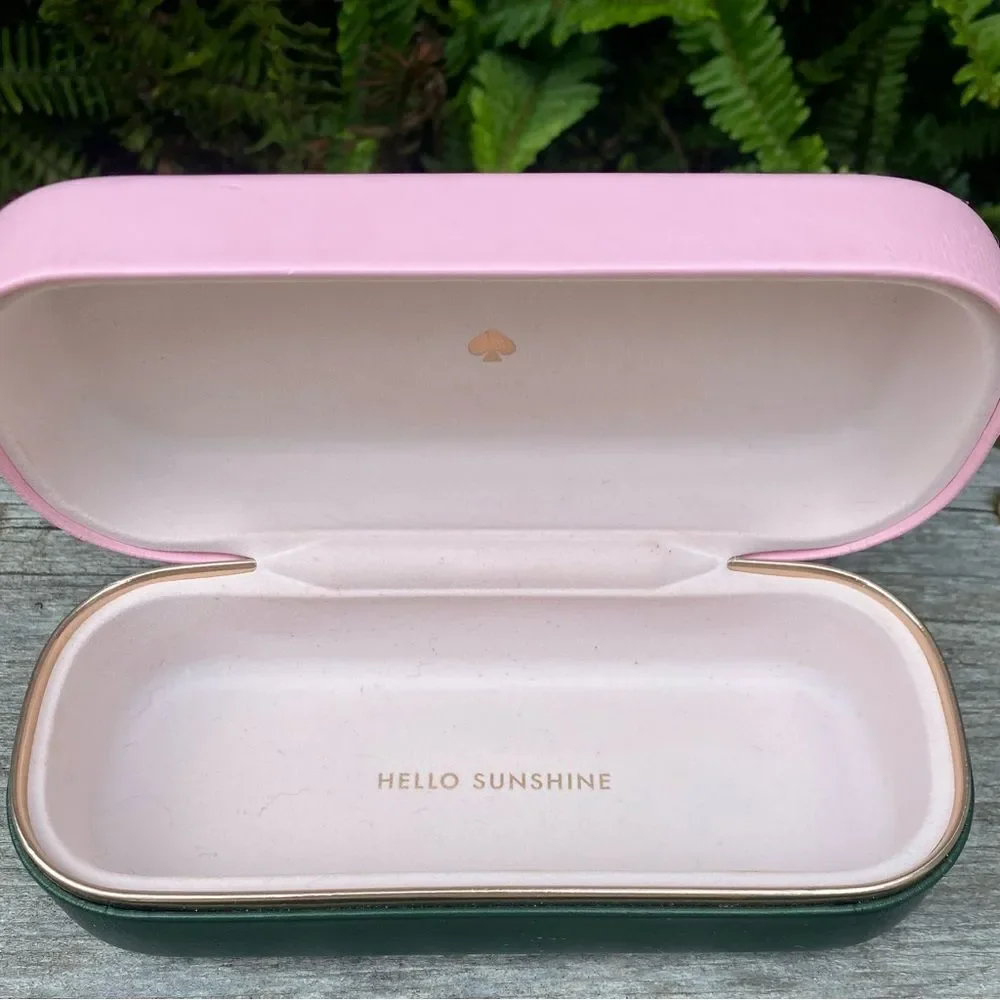 Kate Spade Pink & Green Oval Sunglasses Case. Hello Sunshine Inscription Summer